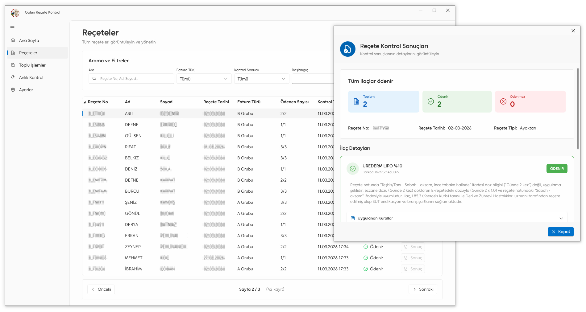Galen Reçete Kontrol Dashboard